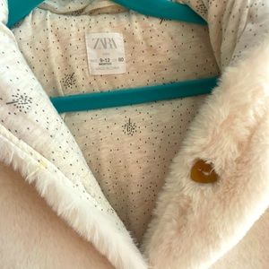 Zara Winter Coverall Baby Girl Baby Boy Unisex 9-12 Months Off-White Neutral